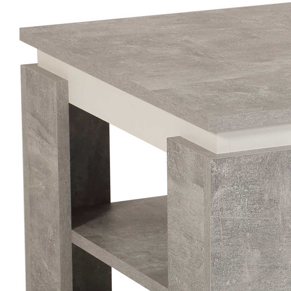 Moderner Couchtisch mit stabilen Betonoptik-Seitenwangen und weißem Unterbau – Yawira