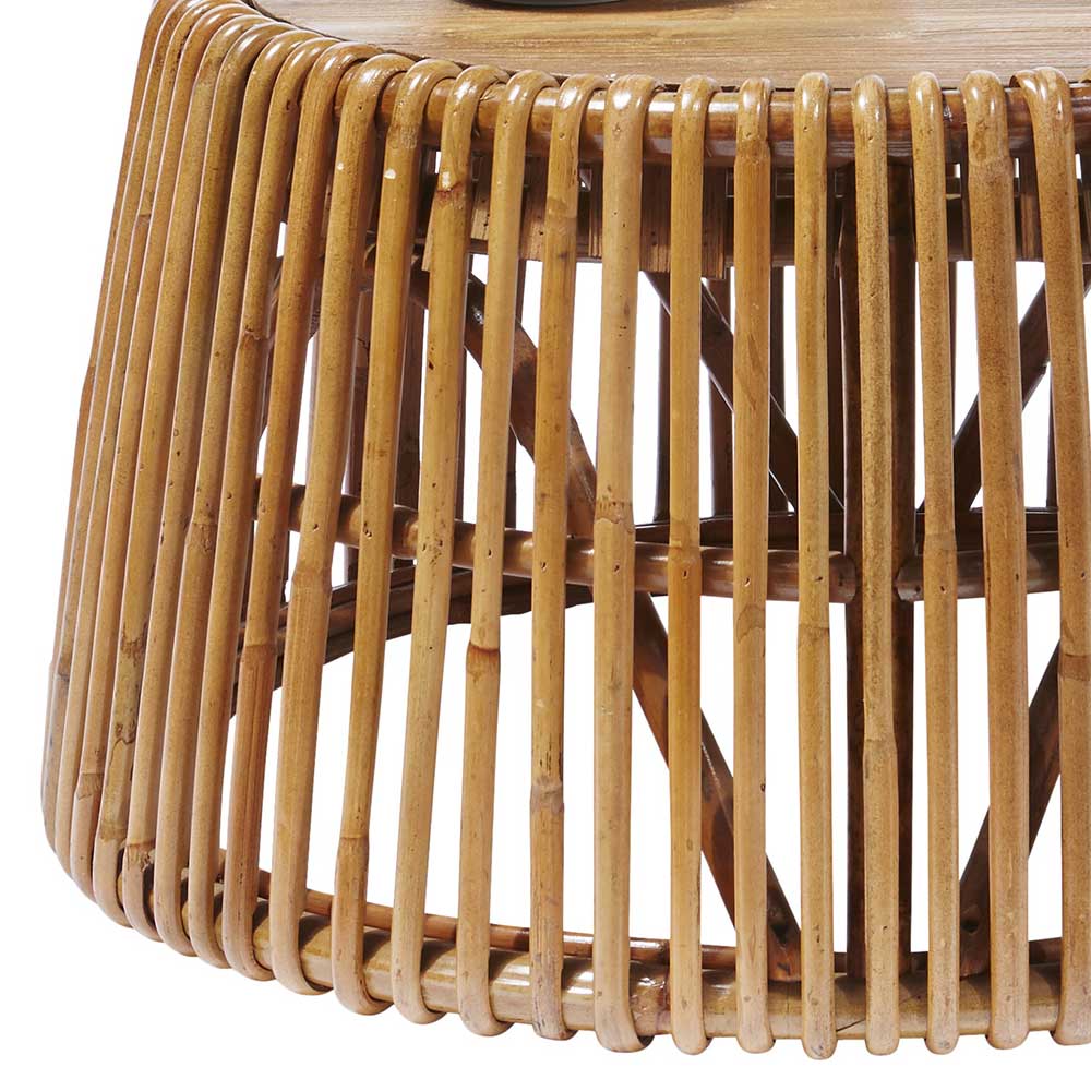 69x38x69 Design Couchtisch aus Recyclingholz & Rattan - Valtte
