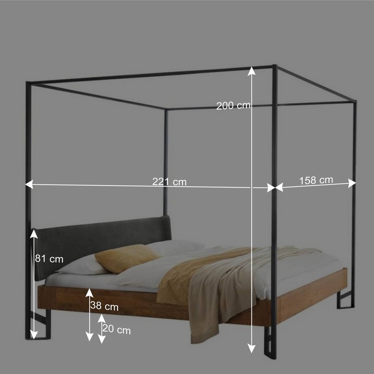 Himmelbett aus Wildeiche & Metall & Kunstleder - Loyadica