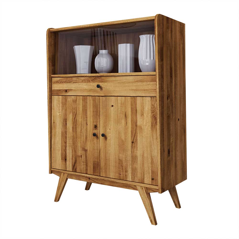 Geölter Mid Century Vitrinenschrank aus Wildeiche mit Glasfach und Türen – Hardus