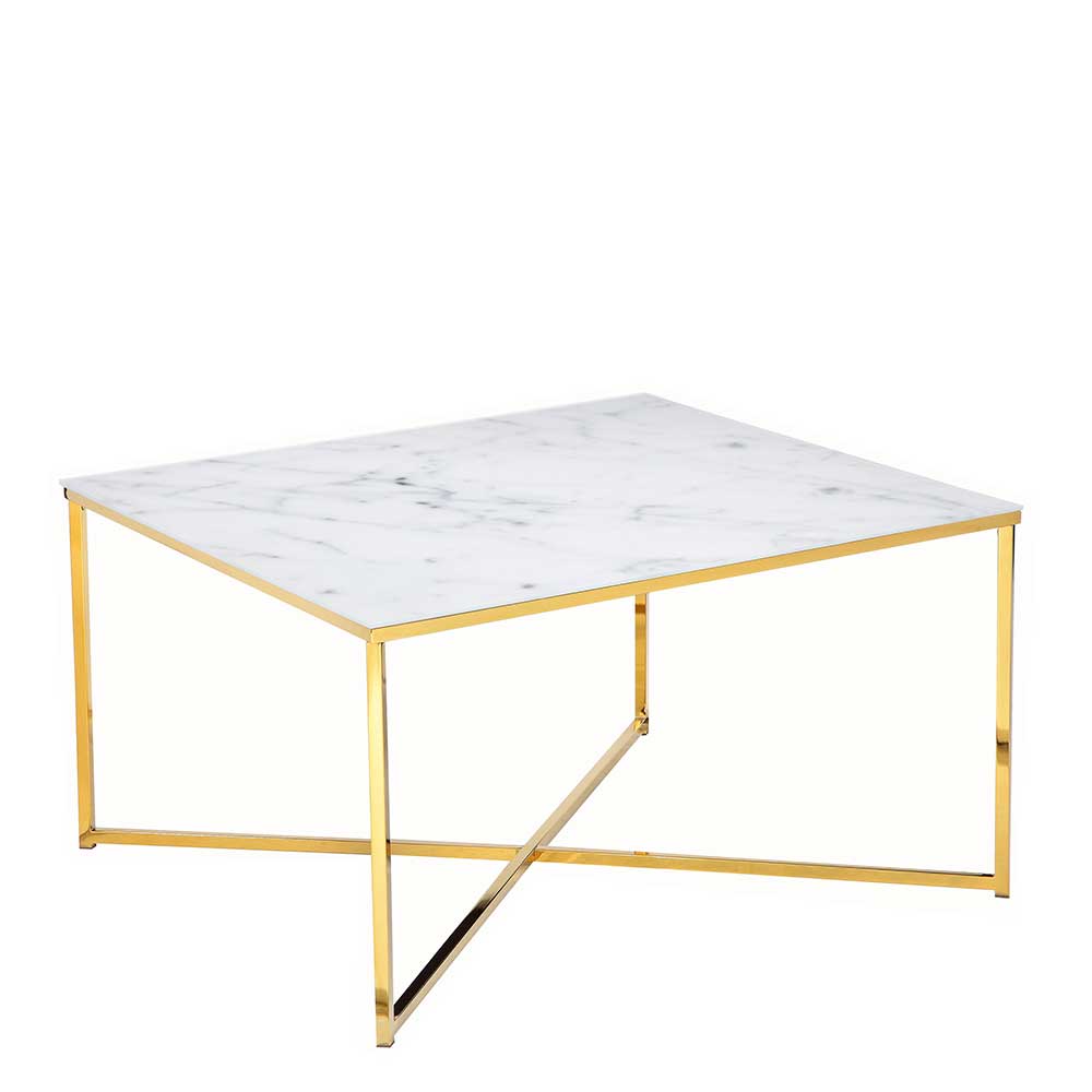 80x80 Quadrat Couchtisch in Marmor Optik & Gold - Hulmane