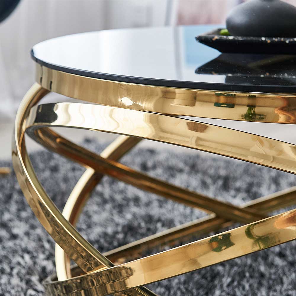 Runder Design Couchtisch mit Rauchglas Platte - Atlona