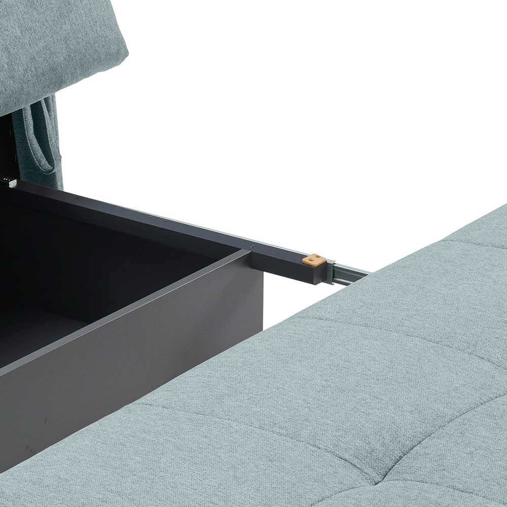 Innenansicht der Bettcouch mit praktischem Stauraum und Ausziehmechanismus – Enfino
