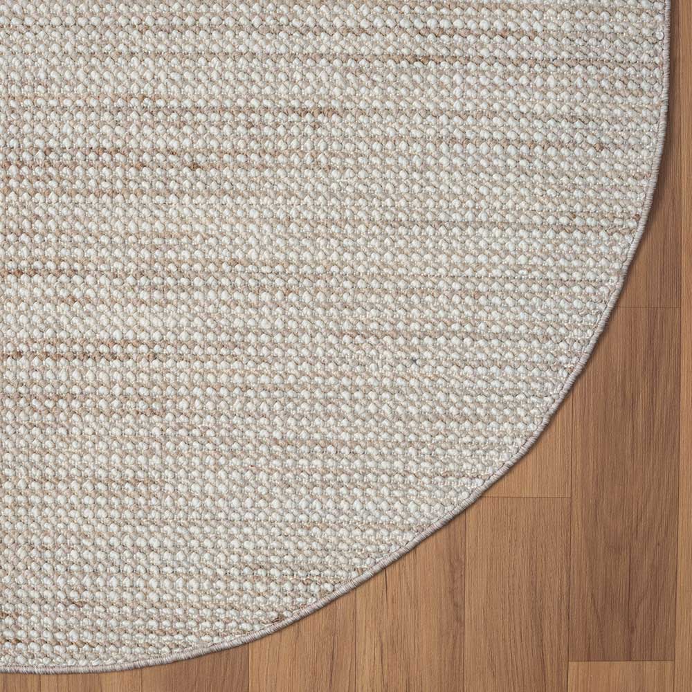 Rund gewebter Sisal Optik Teppich in hellem Beige für Wohnzimmer und Flur – Lakrym