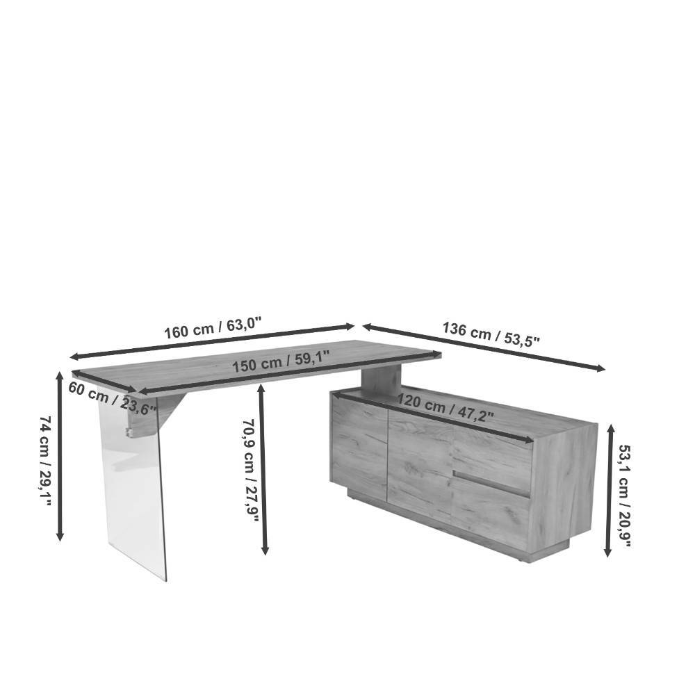 Office-Schreibtisch in Kerneiche und Transparent - Saloz