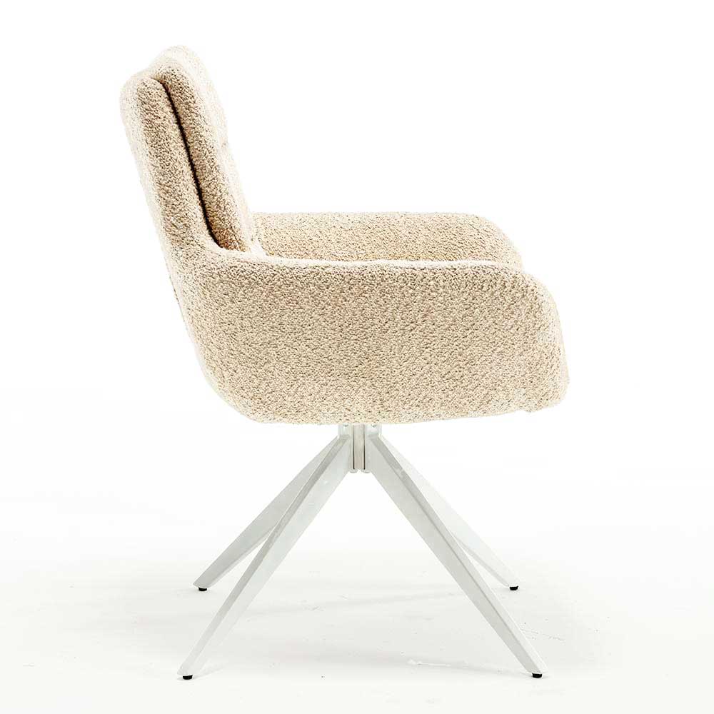 Boucle Armlehnenstuhl in Creme - Caragua (2er Set)