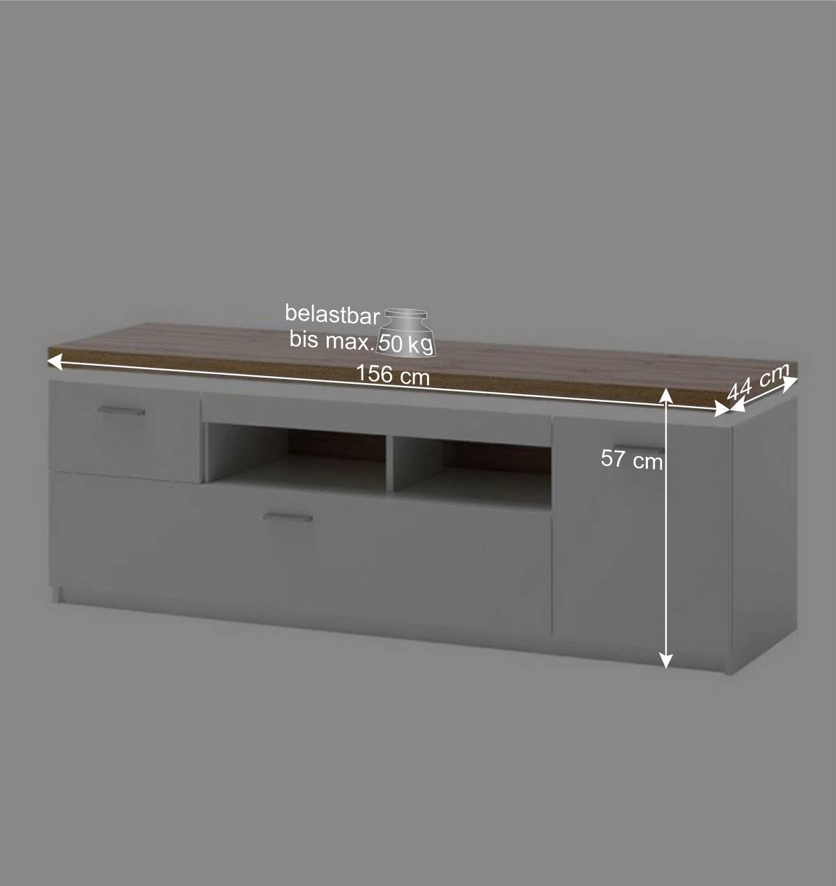 Topp TV Element in Weiß & Wildeiche mit LED - Caldri