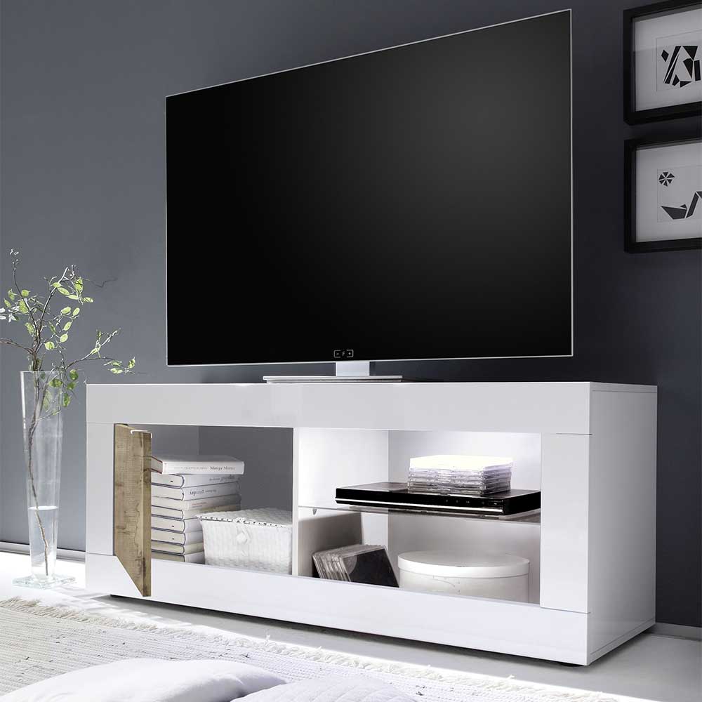 TV Board in Holz verwittert & Weiß HG - Olvenion