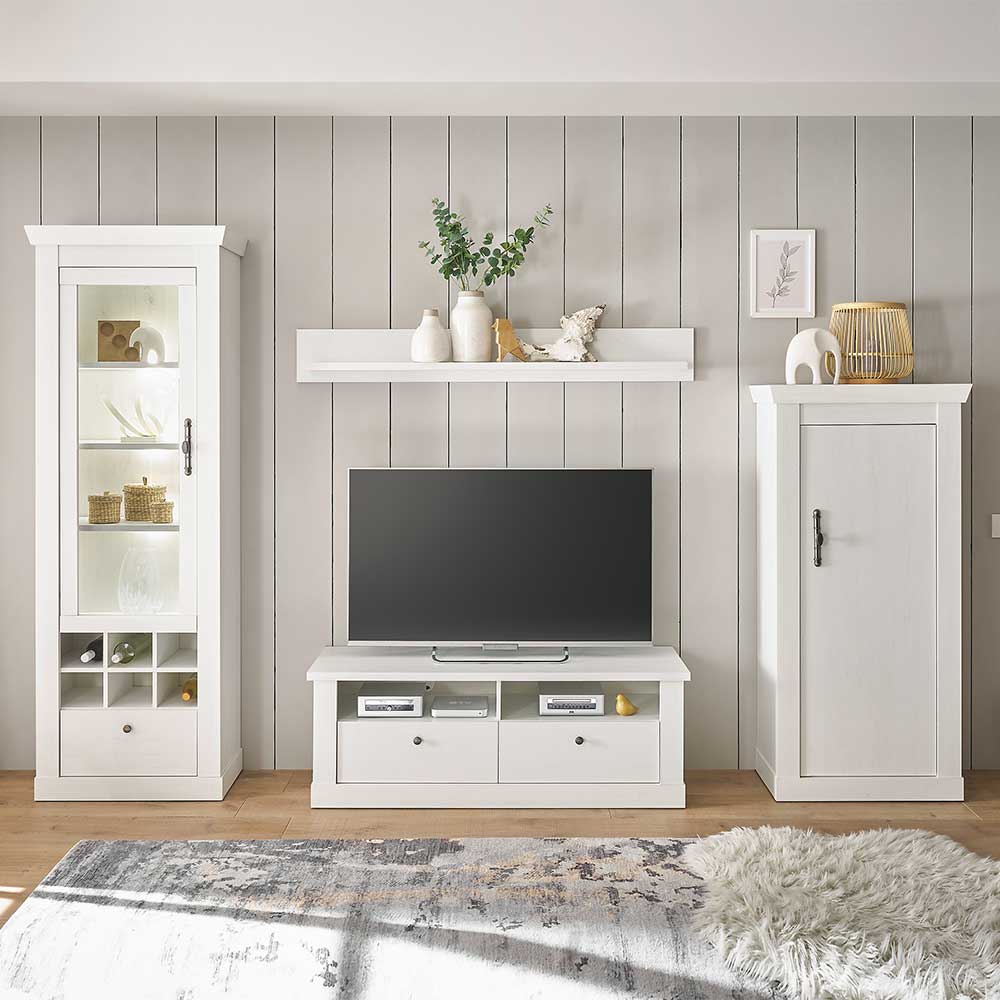 Wohnzimmerwohnwand in weißer Holzoptik Pinie - Liancos (vierteilig)