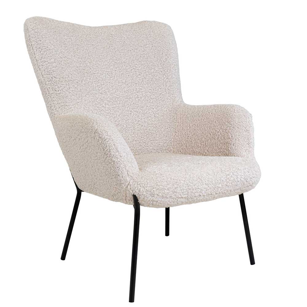 Eleganter Skandi Polstersessel aus weißem Bouclé-Stoff mit filigranen Beinen – Levisa