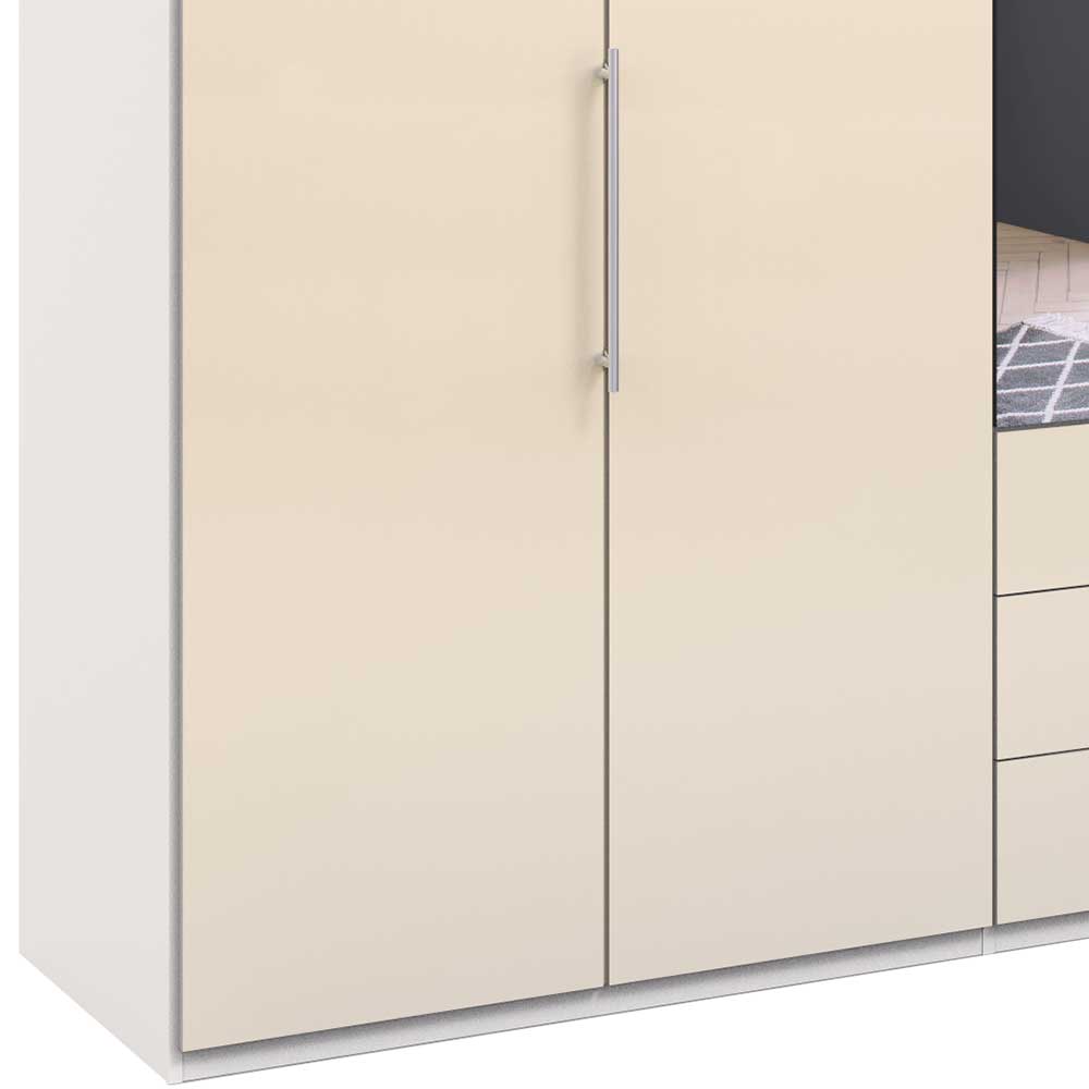 Kleiderschrank mit Schubladen & Falttüren in Creme Glas - Zidarie