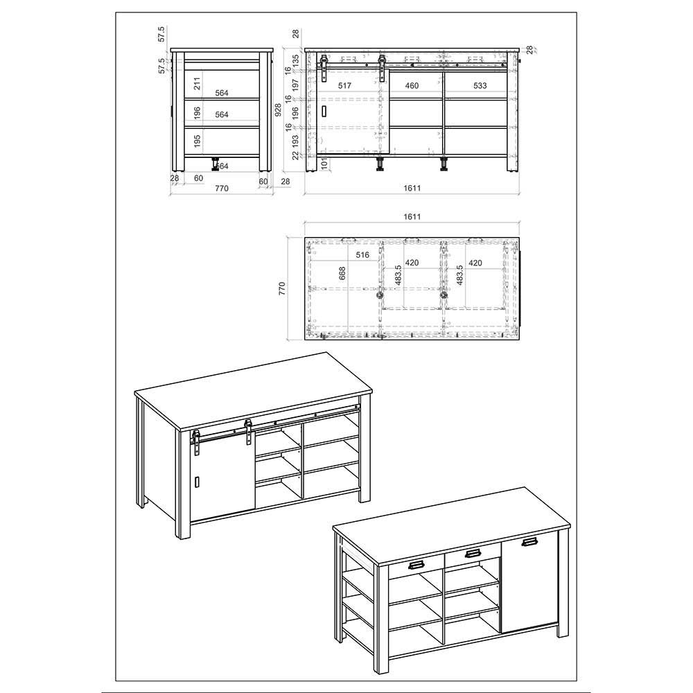 Rustikale Küchen-Einrichtung Set - Garisa (fünfteilig)