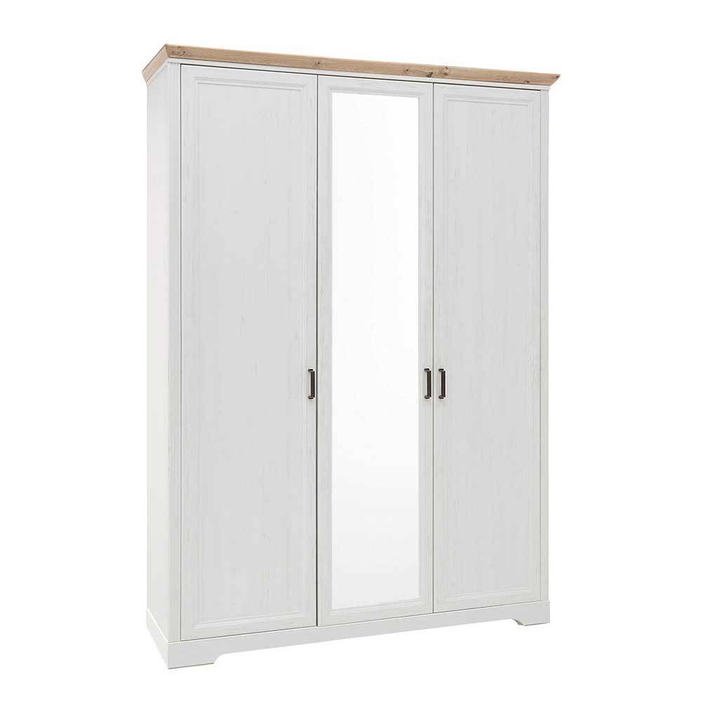 Dreitüriger Kleiderschrank im Landhausstil mit Spiegel und Holzabschluss – Maggio