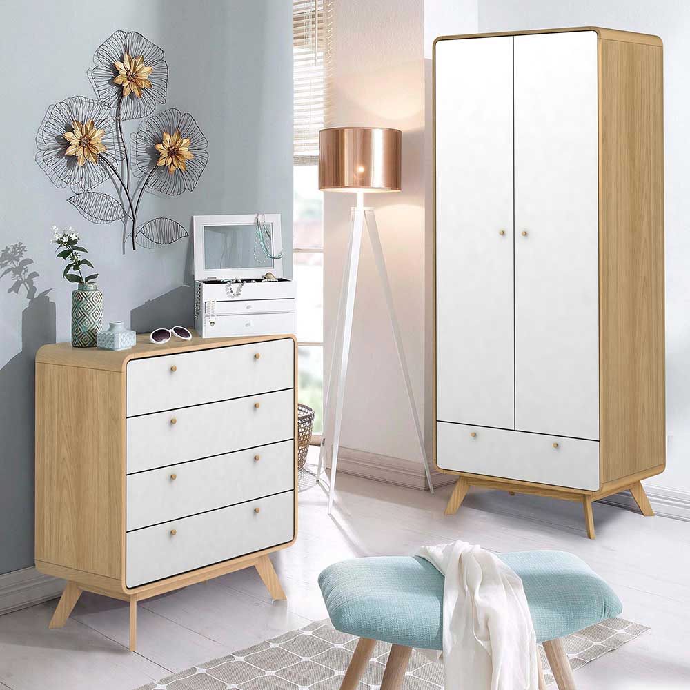 80x88x39cm Scandi Kommoder in Weiß & Natur - Jendren