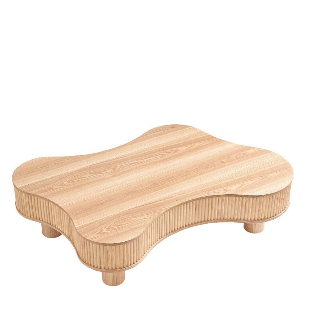Moderner Couchtisch aus hellem Eschenholz mit organischer Form und sichtbarer Maserung – Olcian