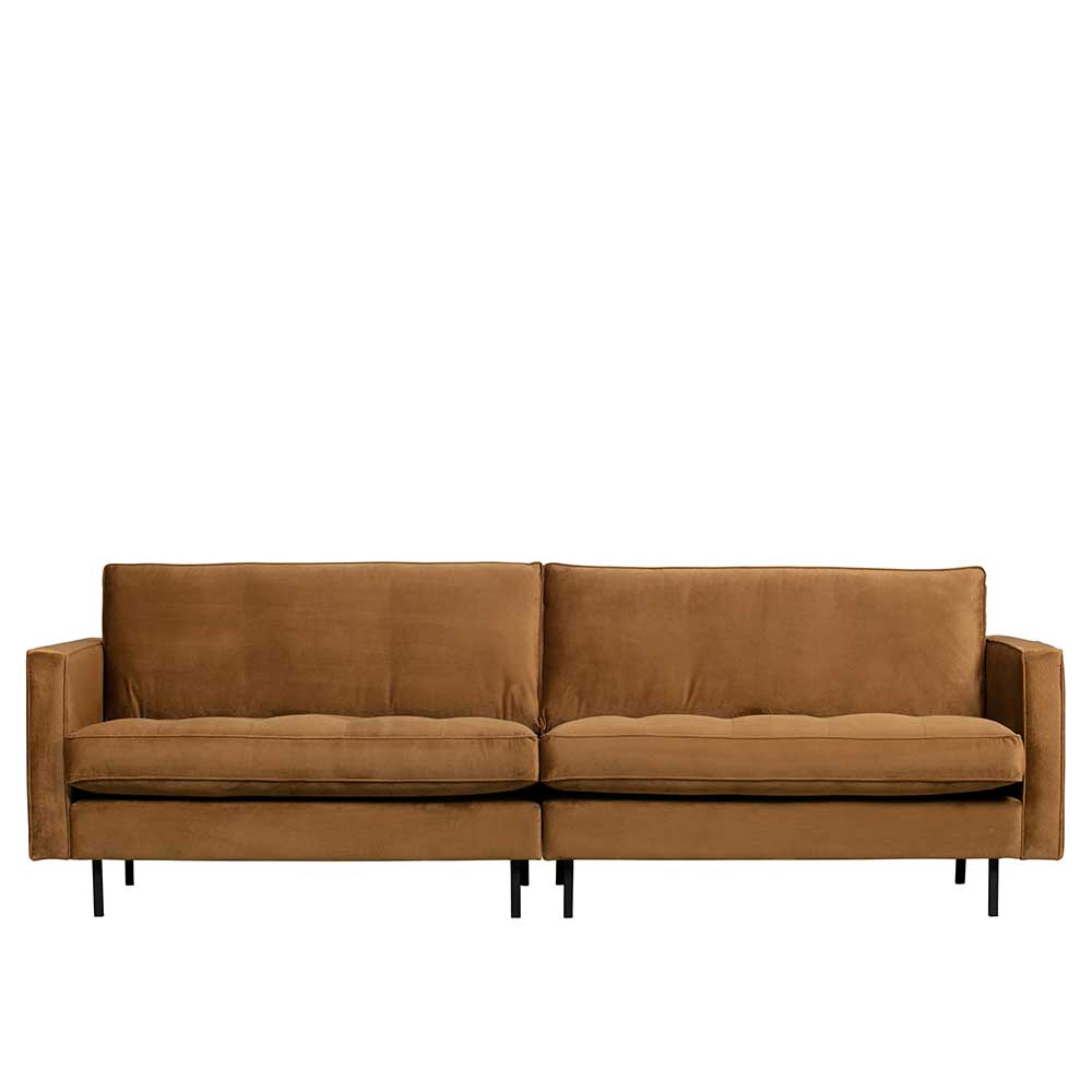 Honigfarbenes 2-Sitzer Samtsofa für das Wohnzimmer mit schwarzen Beinen – Saguan
