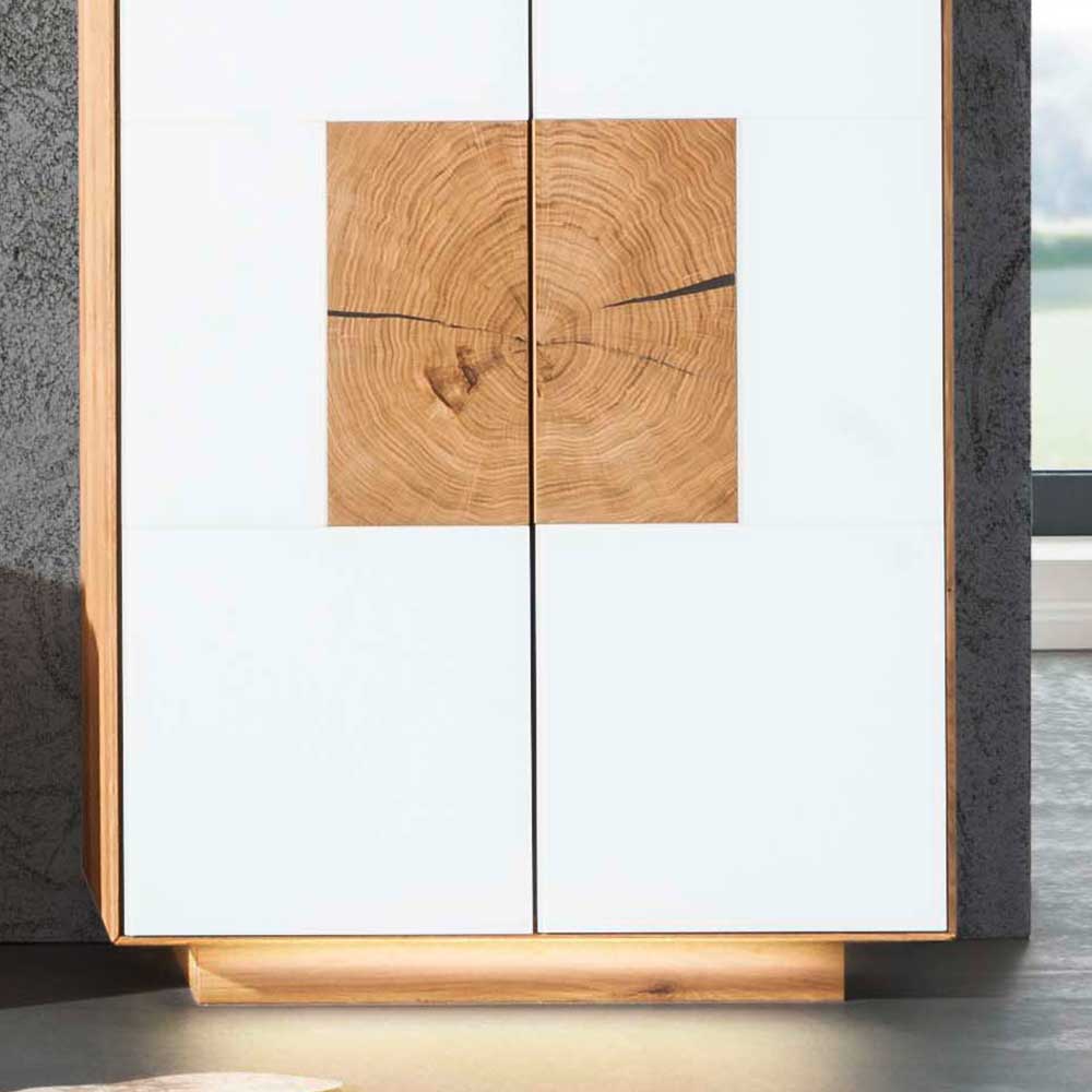 Zweifarbiger Garderobenschrank mit weißer Tür und Eichenholz-Detail inklusive LED-Beleuchtung – Mandrey