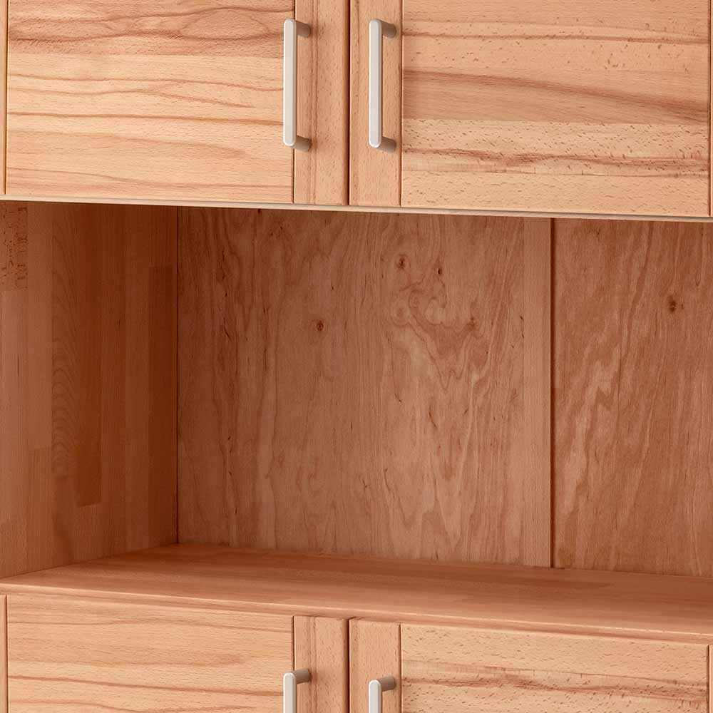 Kernbuche Büroschrank mit offenem Fach für Ordner und silbernen Griffen an den Türen – Naxos