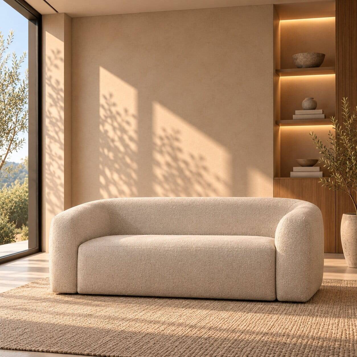 Dreisitzer Couch aus Chenille in Beige - Chake