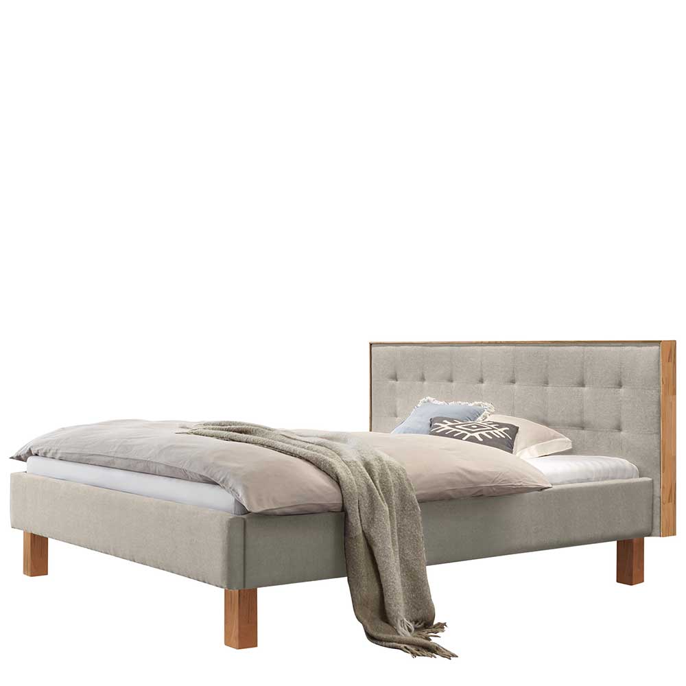 Gepolstertes Bettgestell in Beige Stoff - Lateo