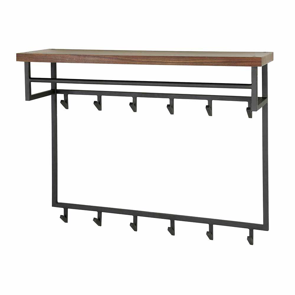Moderne Wandgarderobe mit Ablage in Nussbaum-Optik und schwarzem Metallrahmen für den Flur – Pilamonia
