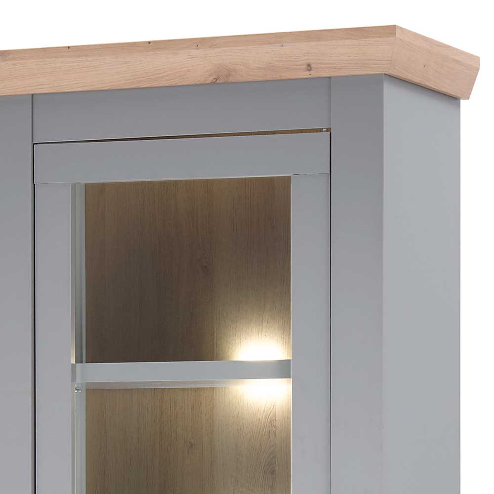 Country Vitrine in Lichtgrau & Eiche Optik - Buleta