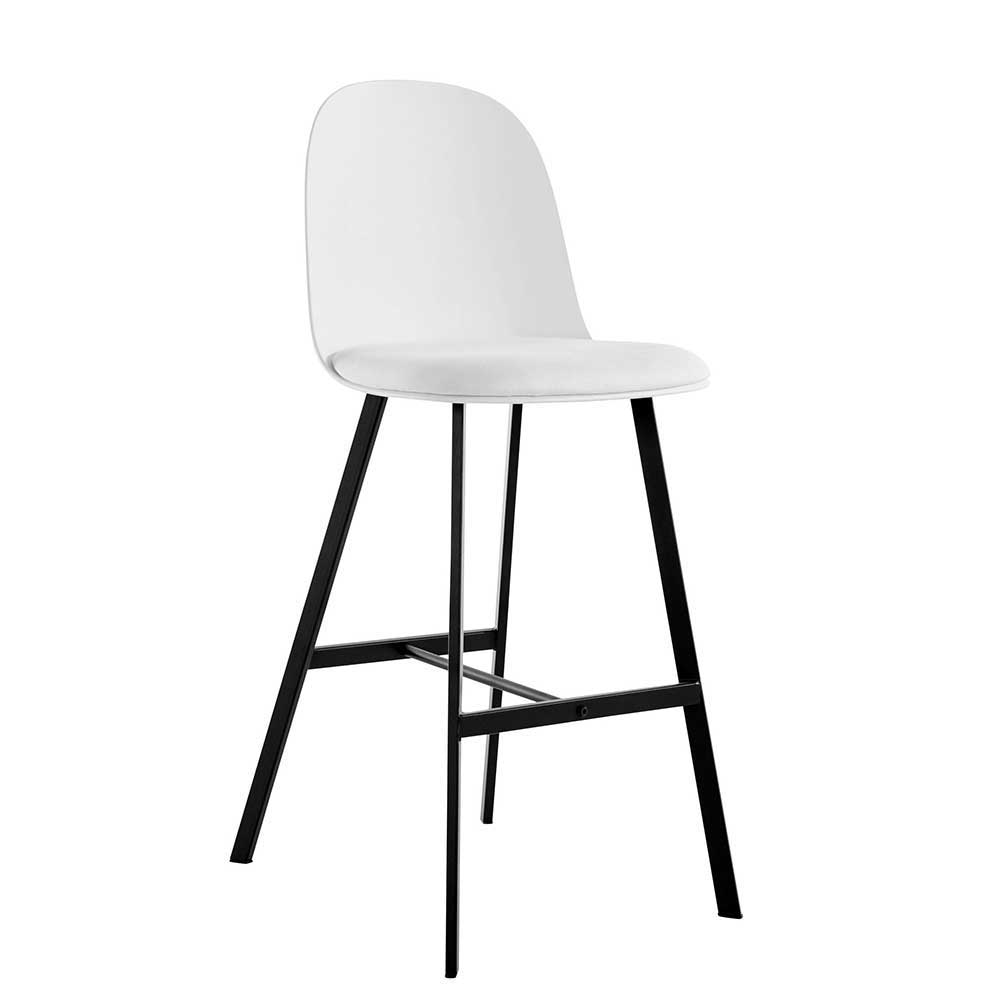 Weißer Barstuhl mit ergonomischer Sitzschale und schwarzem Metallgestell, Teil eines 2er Sets – Tujamy