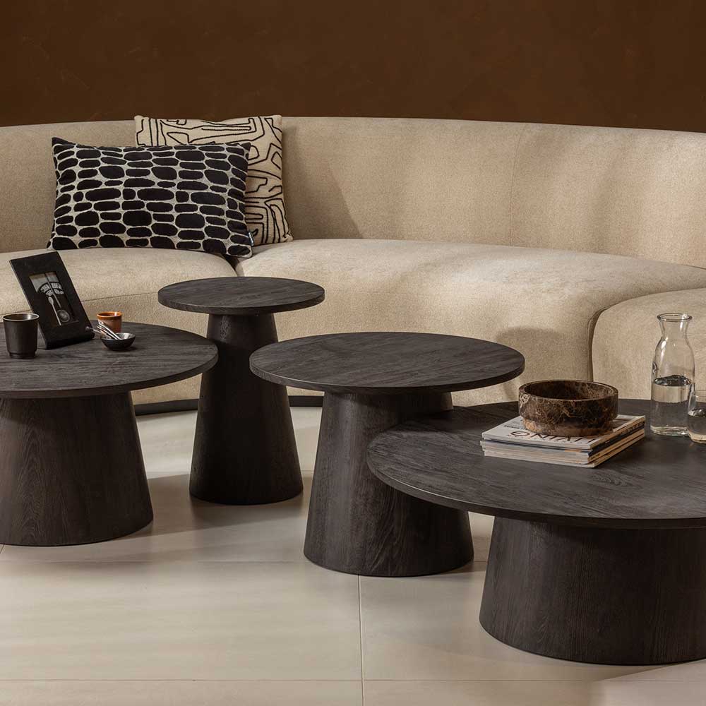 Runder Couchtisch in Dunkelbraun Holzoptik - Kiyoshi