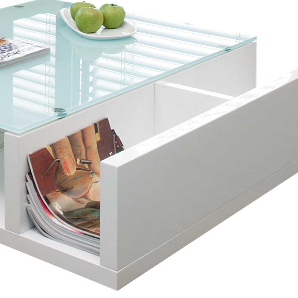 Hochglanz Couchtisch in Weiß mit Glasplatte - Imtrador