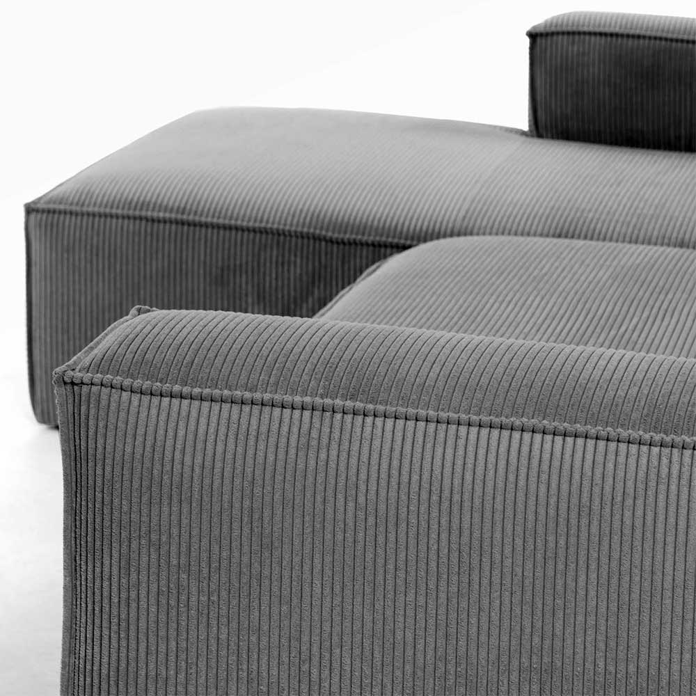 Modernes Breitcord Ecksofa in Grau - Hanyas
