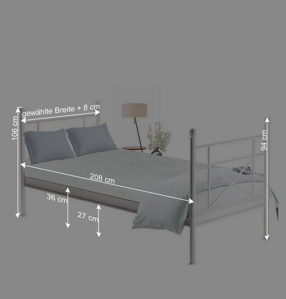 Metallbett in Weiß lackiert - Morvon