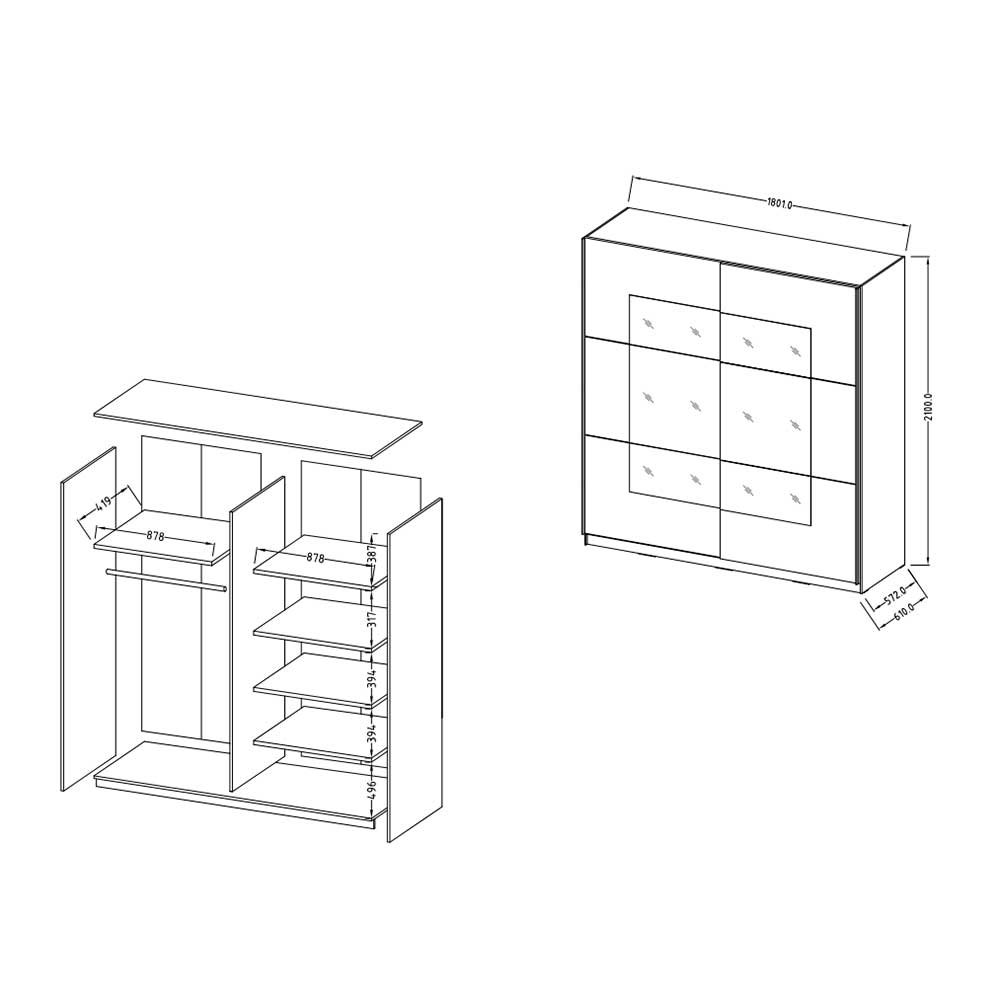 Schwebetürenschrank in Weiß mit Spiegel - Juleste