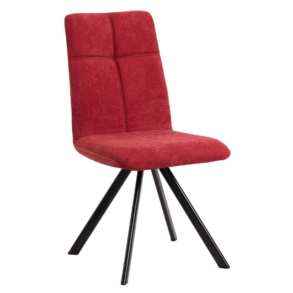 Roter Esszimmerstuhl aus weichem Flockstoff mit eleganten schwarzen Metallbeinen – Annipurk