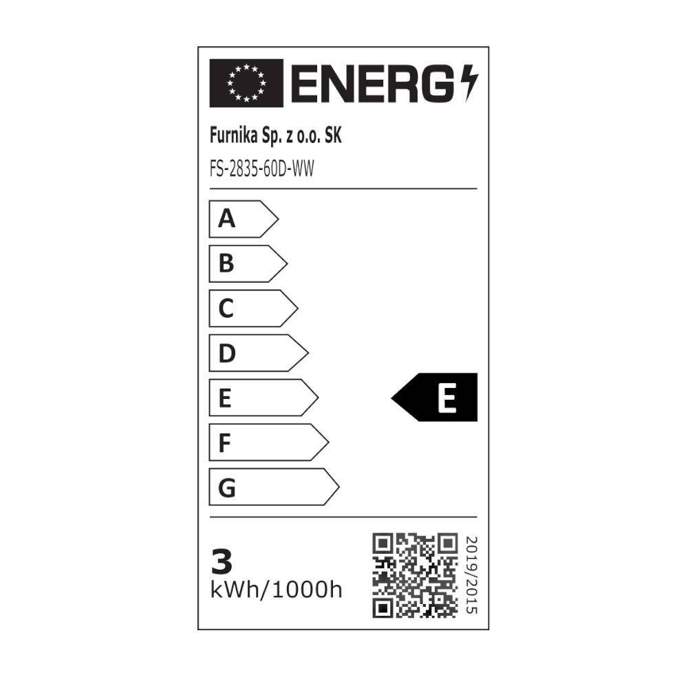 Energieeffizienzlabel des TV-Lowboards mit LED-Beleuchtung, Kennzeichnung E und 3 Kilowattstunden – Sinai