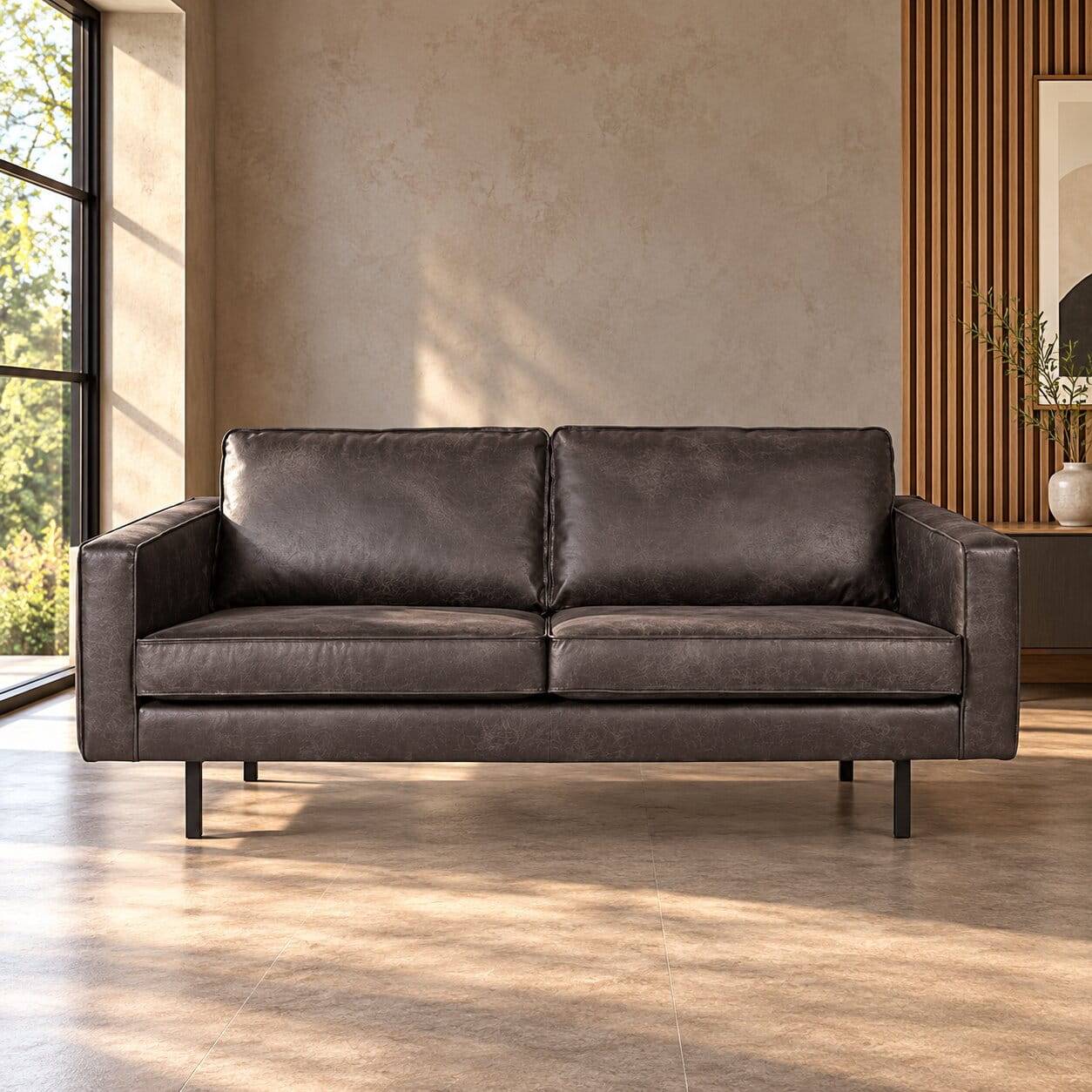 Schwarze Lounge Couch aus Lederoptik für modernes Wohnzimmer – Lolly