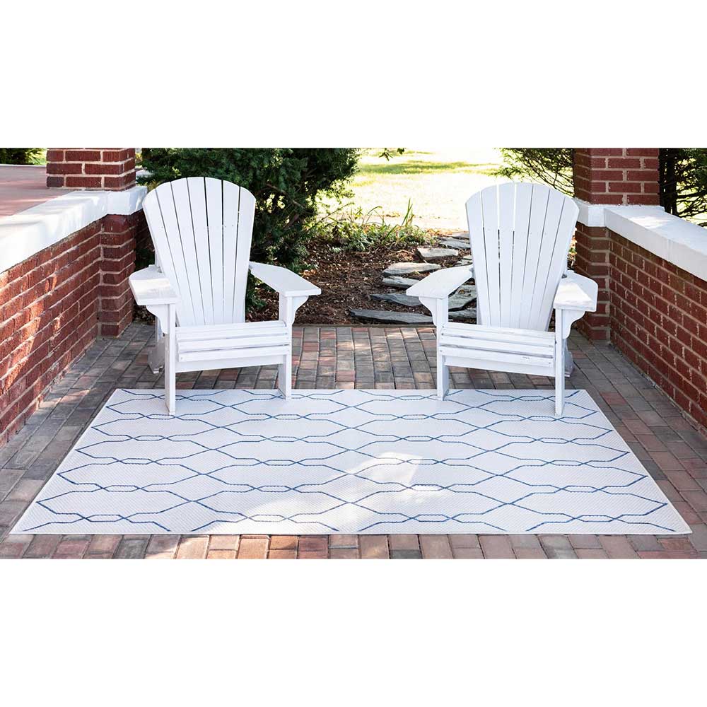 Teppich Indoor oder Outdoor in Creme und Dunkelblau - Asbro