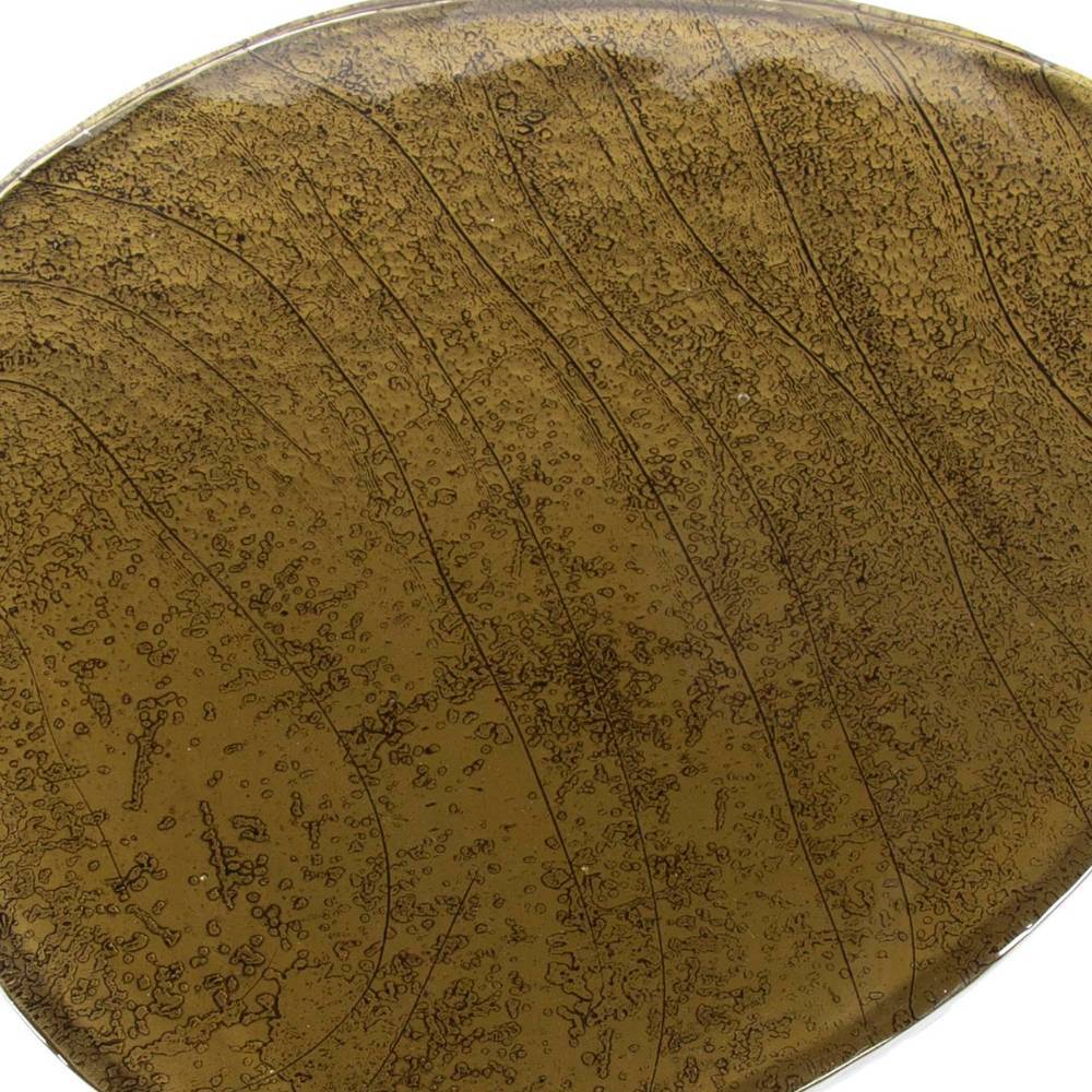 Altgoldfarbene Gussglas-Tischplatte mit wellenförmiger Struktur und feiner Textur – Mysore