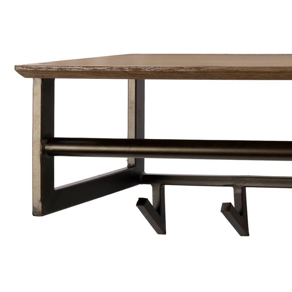 Wandgarderobe mit Ablage aus Holz und schwarzem Metallrahmen mit Haken im Industrial Design – Bahia