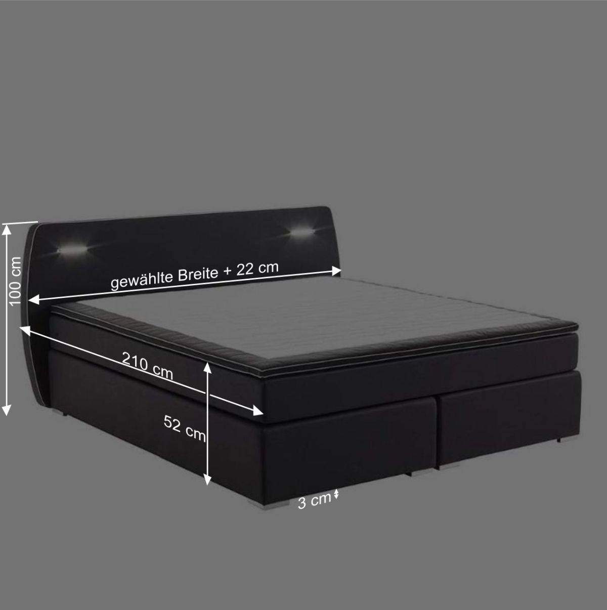 LED Boxspringbett in Dunkelgrau Stoff - Rumanticus