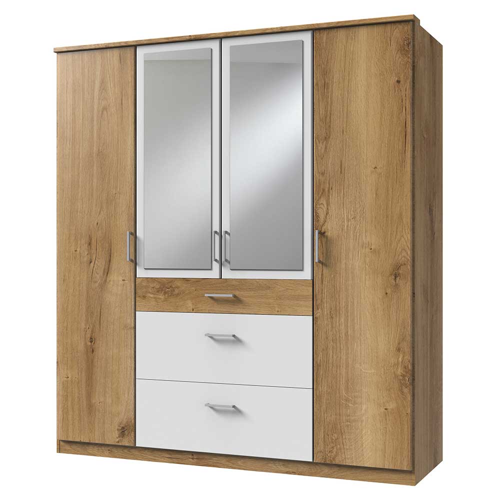 Kombi Kleiderschrank in Plankeneiche mit Weiß - Curacao