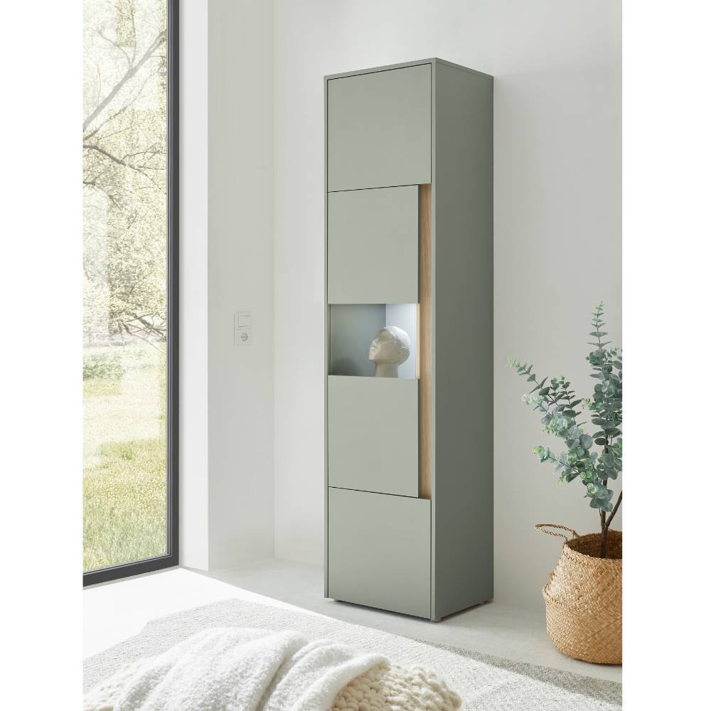 Schlanker Vitrinenschrank in Graugrün - Socotta