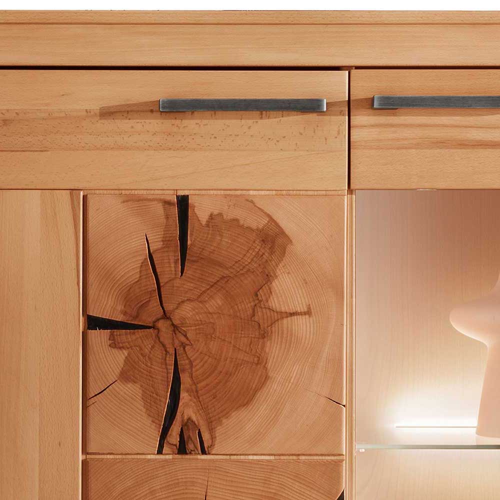 Designer Wohnwand aus massiver Kernbuche - Sarosca (vierteilig)